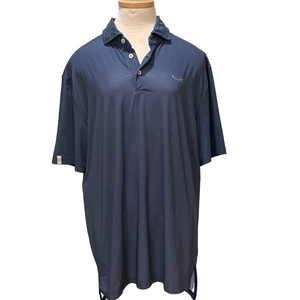 RLX Ralph Lauren sz L blue w/white polka dots moisture wicking golf shirt